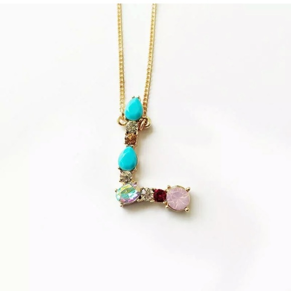 Gold Initial Letter Necklace Crystal Rainbow L - Picture 2 of 3